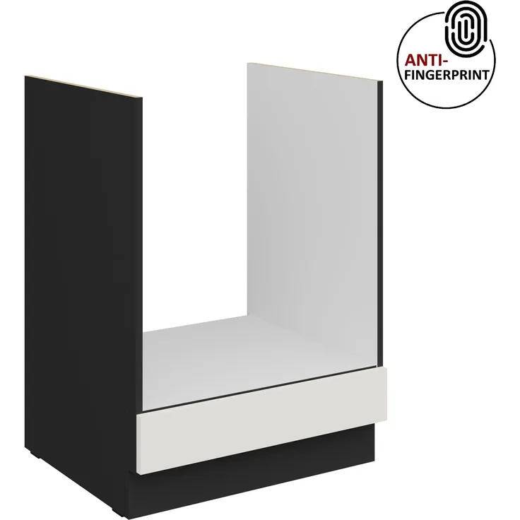 Küchen Herdunterschrank 60 cm Küche ARIA Weiss ultra matt + Schwarz matt, hochwertige Fronten mit Anti Fingerprint Beschichtung Küchenzeile Küchenblock