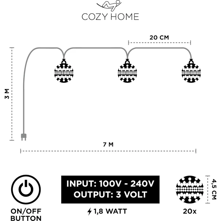COZY HOME LED-Lichterkette Marokkanische Batterie und Stecker -, 20 LEDs I Timer-Funktion I Warmweiß I Lichterkette Innen – Bild 4
