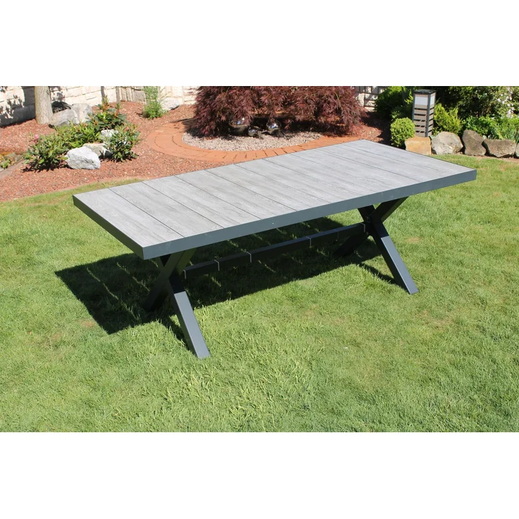 LECO Tisch MANHATTAN, Aluminiumgestell anthrazit, Keramikfliesen in Holzoptik, 205x101x74 cm – Bild 4