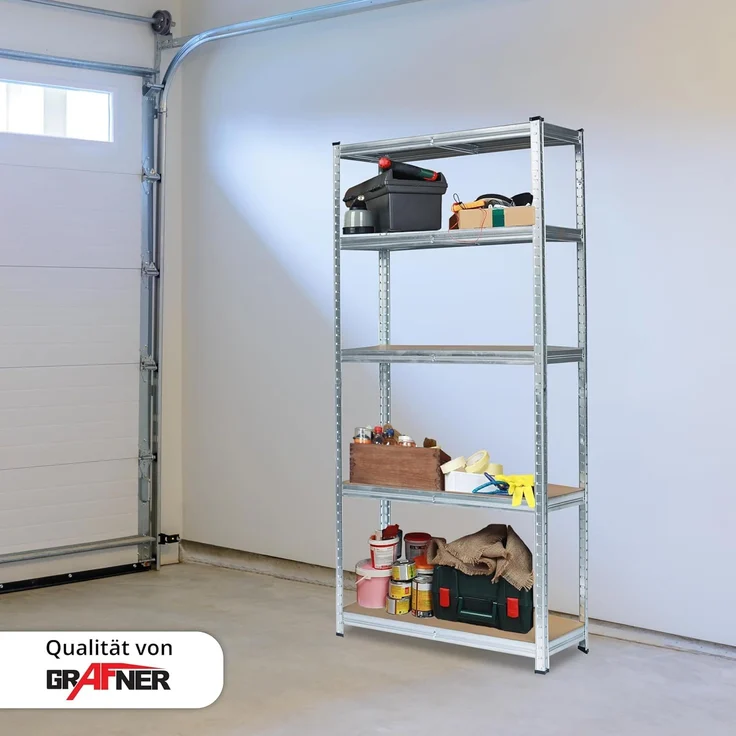 Grafner® Lagerregal 172 x 75 x 30 cm mit 5 Böden max. 375 kg Metall verzinkt Kellerregal Schwerlastregal – Bild 2