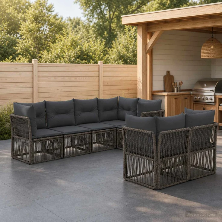vidaXL Gartensofa-set 7 stk. 7-Sitzer Grau Poly-Rattan 3434282 – Bild 1