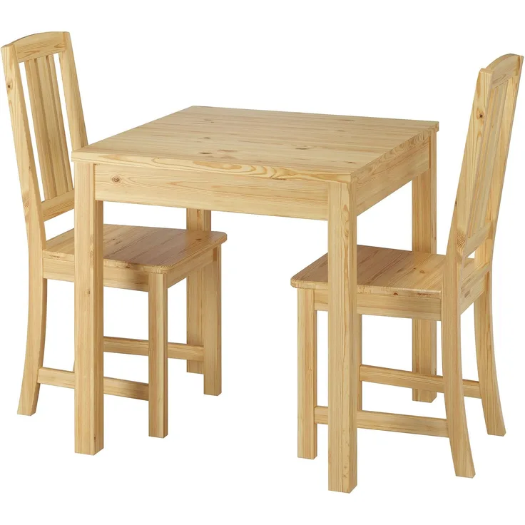 Stilvolle kleine Essgruppe mit Tisch und 2 Stühle Kiefer natur Massivholz 90.70-50 A -Set 22