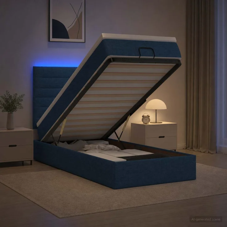 vidaXL Ottoman-Bett mit Matratze und LED Blau 80 x 200 cm Stoff 3457950 – Bild 1