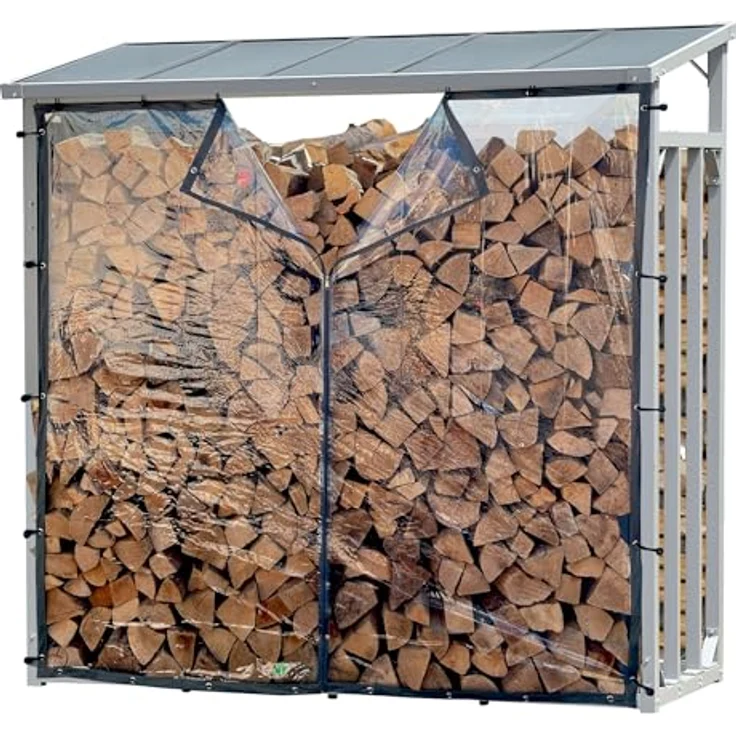 Quick Star Kaminholzregal 126x167 cm Wetterschutz für Kaminholzregal 130 x 70 x 185 cm, Mit 22 Ösen, Spanngummis und Reißverschluss – Bild 2