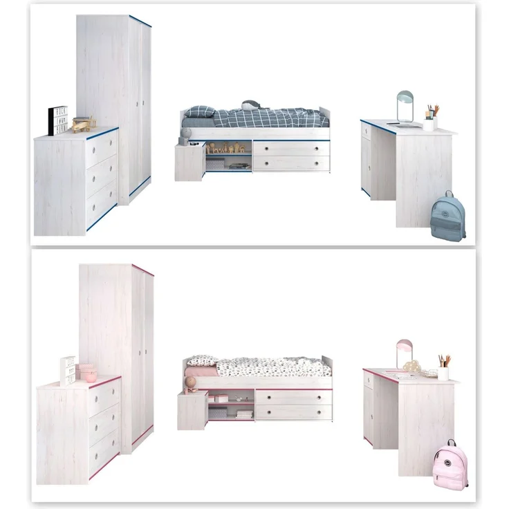 Kinderzimmer Set Parisot Smoozy 5-tlg. Holzdekor Kiefer Weiß/Pink – Bild 3