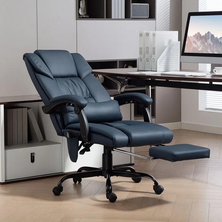 Massage-Bürostuhl, Fußstütze, höhenverstellbar, neigbare Rückenlehne, kabelgebundene Fernbedienung, 66 x 75 x 122 cm, blau – Bild 3