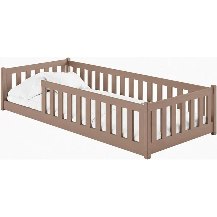 Kids Collective Kinderbett Bodenbett Bett mit Rausfallschutz & Lattenrost Montessori Bett Kinder (weitere Größen 80x160, 80x180, 90x190, 120x200, 140x200 cm), mit Matratze Jugendbett Einzelbett Milchschokolade 90x200 cm – Bild 2