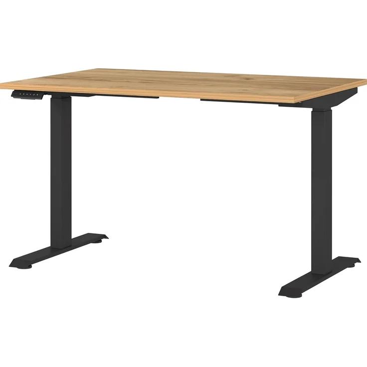 Germania Schreibtisch 7907-593, in Navarra-Eiche-Nb./Schwarz, EL. höhenverstellb, 120 x 120 x 80 cm (BxHxT) – Bild 1