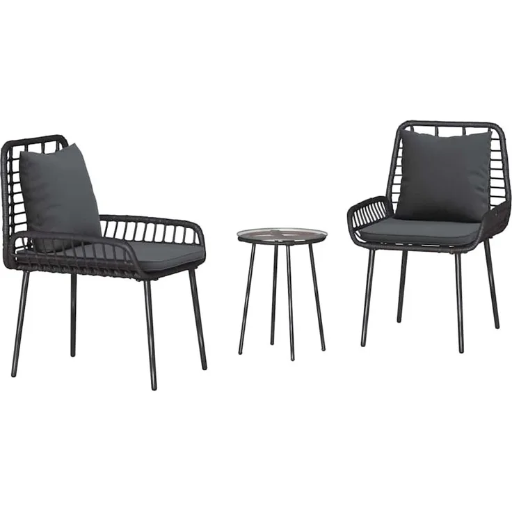vidaXL Garten Essgruppe 3 pcs Schwarz und Anthrazit Poly-Rattan 42010356