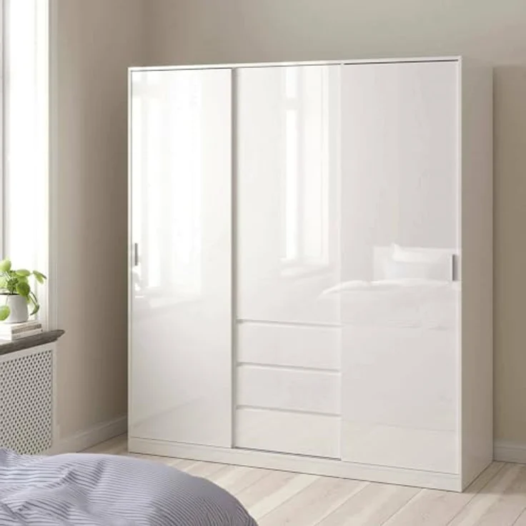 Dmora - Kleiderschrank 3 Türen Delphine, Schlafzimmermöbel, Schrank, Garderobe, 177x60 h200 cm, Weiß – Bild 2