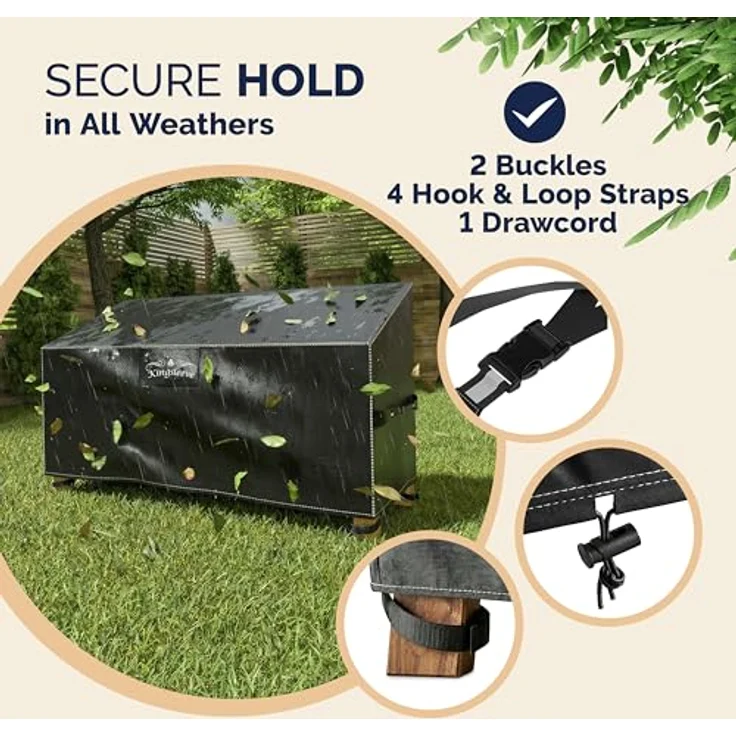 Kingsleeve Gartenmöbel-Schutzhülle, Wasserdicht und Winterfest, Abdeckplane für Gartenbank 134x66xH63/89 cm, reißfest und UV-beständig mit Belüftungsöffnung – Bild 6