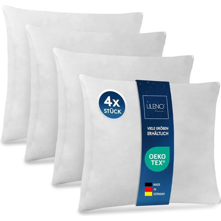 LILENO HOME 4er Set Kissenfüllung 80x80 cm - 40°C waschbares Innenkissen geeignet für Allergiker - Polyester Kisseninlet als Couchkissen, Sofa Kissen, Cocktailkissen und Kopfkissen