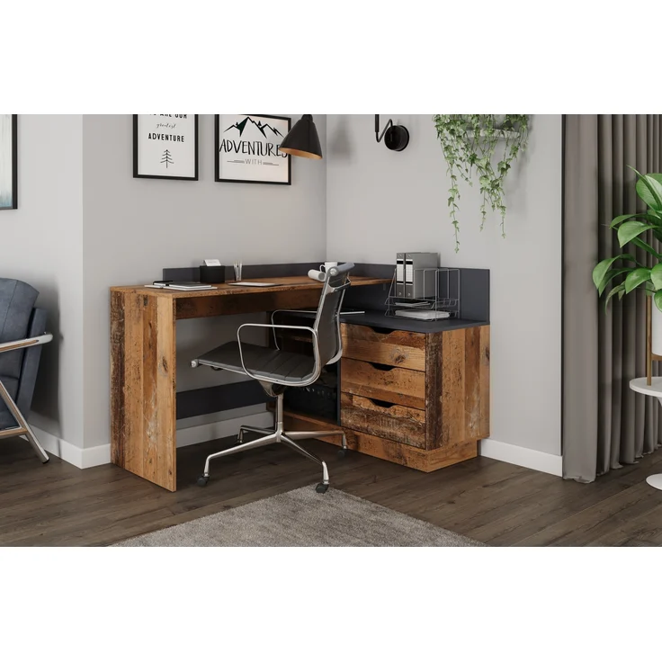 Winkelschreibtisch >BELFAST< in Old-Wood/Anthrazit 129 x 83,5 x 105 cm (BxHxT) – Bild 7