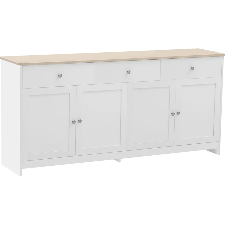 DESVIAE Sideboard mit 3 Schubladen und 4 Türen, 160x75x37 cm, MDF und Spanplatte, Weiß/Holzfarbe – Bild 8