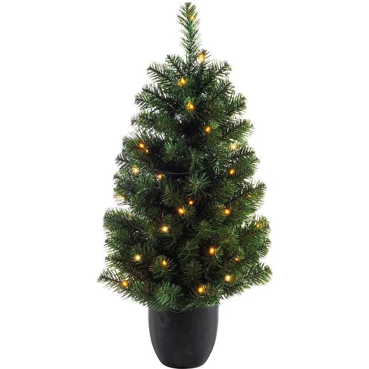 Weihnachtsbaum künstlich mit Beleuchtung 90 cm Topf LED Lichterkette Warmweiß