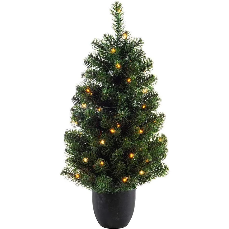 Weihnachtsbaum künstlich mit Beleuchtung 90 cm Topf LED Lichterkette Warmweiß – Bild 1