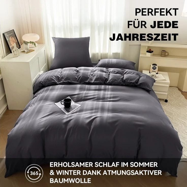 Elegear Bettwäsche Bettwäsche 135×200/155x220/200x200 cm Mikrofaser Bettwäsche-Set, Mikrofaser aus Polyester, 3 teilig, Bettbezug+Kopfkissenbezug*2, atmungsaktiv, weich für alle Jahreszeiten – Bild 2