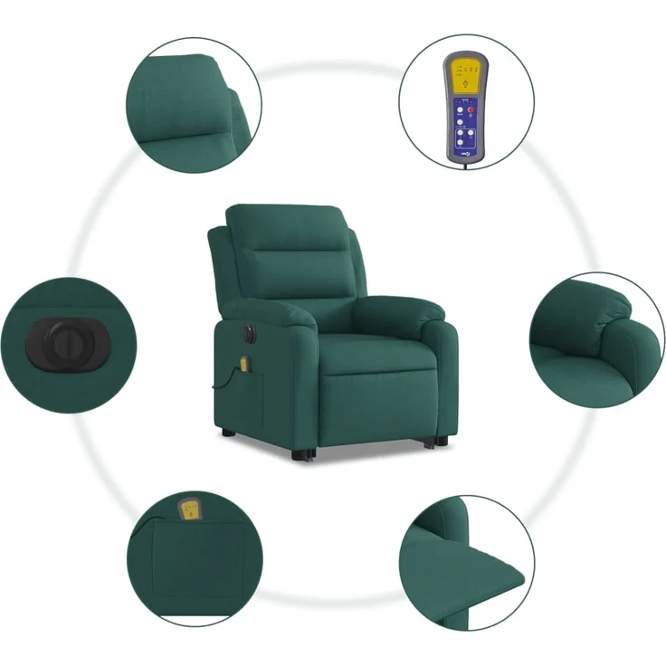 vidaXL Elektrischer Massagesessel mit Aufstehhilfe Dunkelgrün Stoff 3205022 – Bild 7