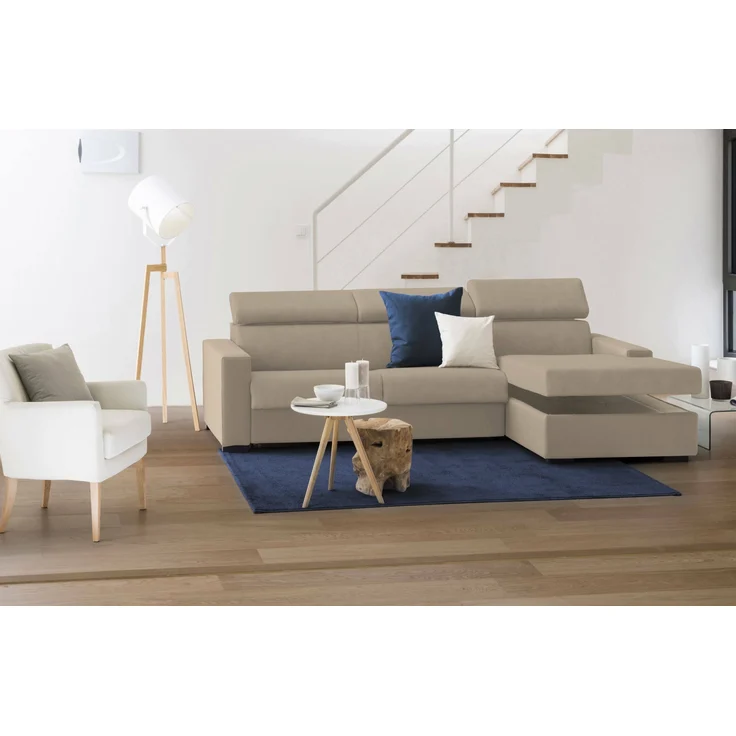 Dmora Sofa mit Halbinsel Ameno, Ecksofa mit rechter Chaiselongue aus Stoff, Standardarmlehnen, 100 % Made in Italy, 280 x 95 x 85 cm, Beige – Bild 4