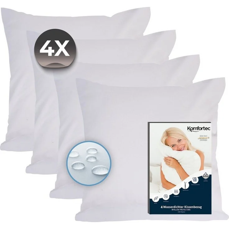 Komfortec Kissenbezüge Wasserdichter Kissenbezug Set, Hypoallergen Kopfkissenbezüge, (4 Stück), 45x45 cm mit Reißverschluss, Atmungsaktiv, Anti-Milben Kissenschoner – Bild 1