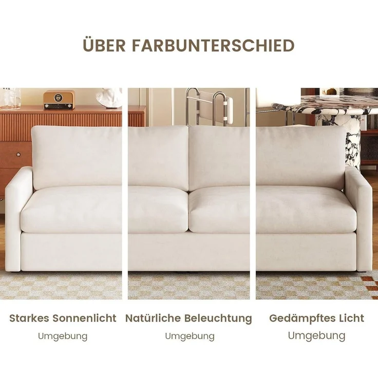 Sofa 3-Sitzer 190 cm Stoffbezug beige mit Armlehnen – Bild 7