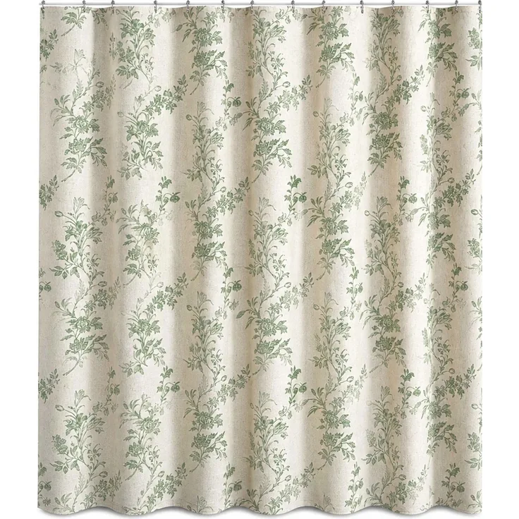 Wasserdichter Duschvorhang mit Blumenmuster für Badezimmer Grün-Beige, 240x180 cm