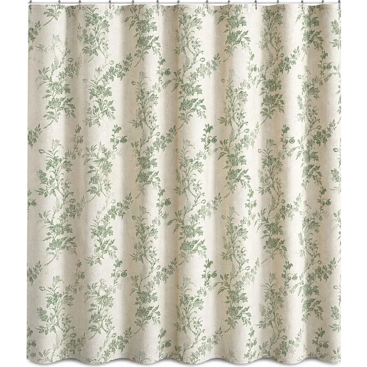 Wasserdichter Duschvorhang mit Blumenmuster für Badezimmer Grün-Beige, 240x180 cm – Bild 1