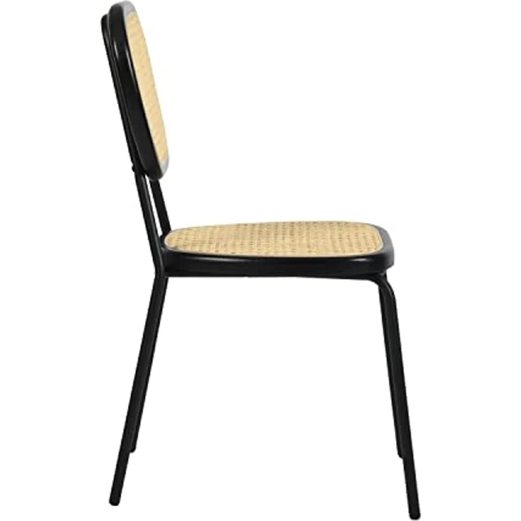 39F FURNITURE DREAM Set mit 2 skandinavischen Esszimmerstühlen aus natürlichem Rattan, Gestell aus schwarzem Metall, Faul, Natur, 45 x 51 x 84 cm – Bild 7