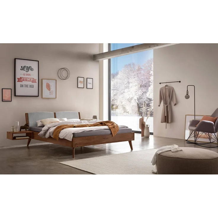 Hasena Massivholzbett Fabro Nussbaum mit gepolstertem Kopfteil 140x200 cm, Fußhöhe 20 cm – Lounge – Bild 2