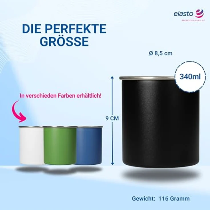 elasto Becher ADVENTURA Outdoor Trinkbecher aus Edelstahl 340ml BPA-frei, Kaffeebecher, Teetasse, camping Zubehör, Becher mit Henkel, robust – Bild 4