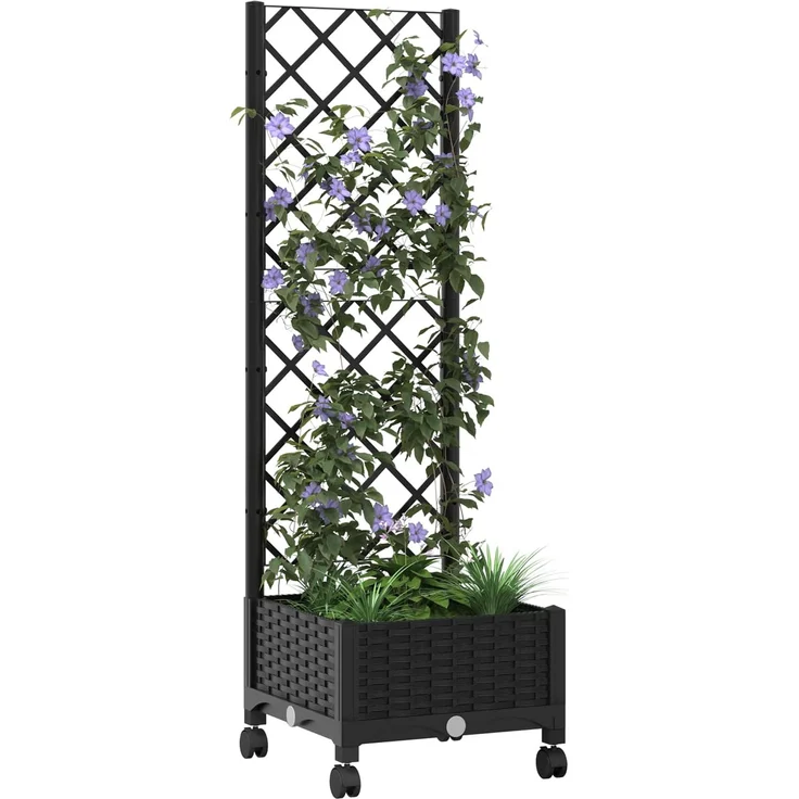 vidaXL Pflanzkübel mit Spalier und Rädern Schwarz 40 x 40 x 131,5 cm 3422915 – Bild 3