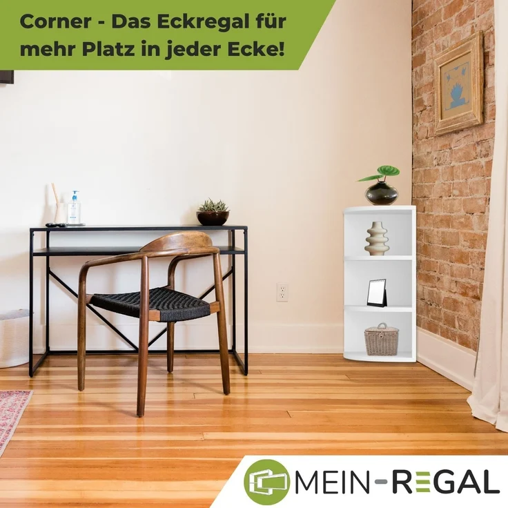 Coemo Eckregal Corner 60 aus Holz 3 Etagen Weiß – Bild 3