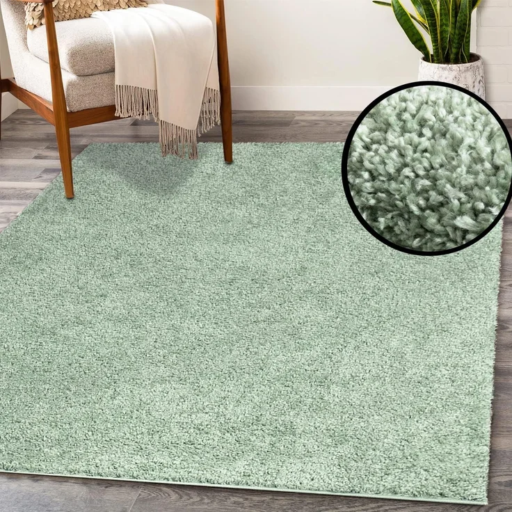 Teppich Wohnzimmer Hochflor Shaggy - 200x290cm - Pastell Grün Einfarbig Uni Flauschig Modern Boho Deko Teppiche Weich Schlafzimmer – Bild 5