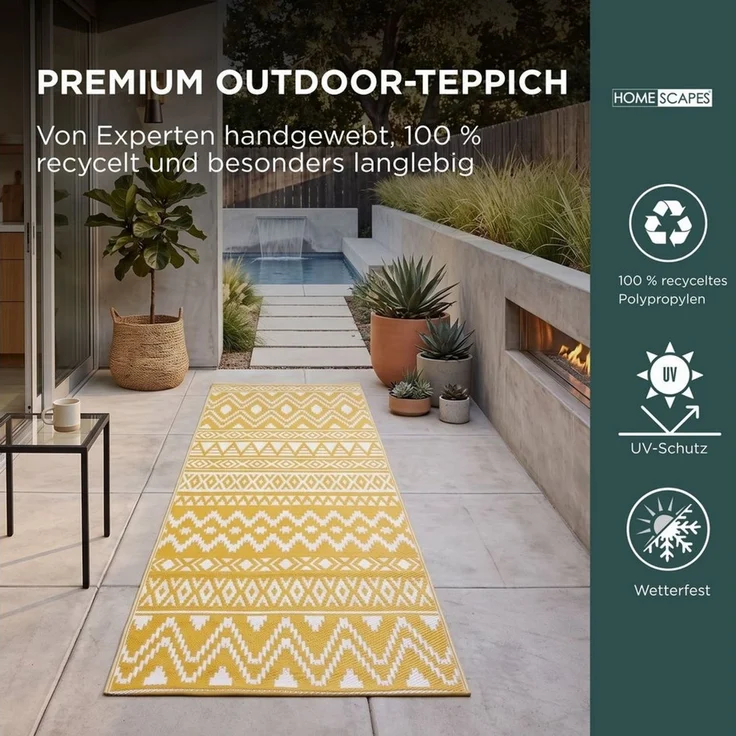 Homescapes Outdoorteppich Outdoor Teppich-Läufer Anna 75 x 200 cm, Ethno-Muster gelb-weiß, rechteckig, Höhe: 20 mm – Bild 2