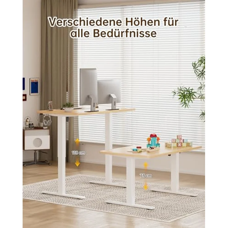 JUMMICO Höhenverstellbarer Elektrischer Schreibtisch 180x80 cm mit USB Ladeanschluss, Schreibtisch Höhenverstellbar, Ergonomischer Steh-Sitz Tisch Beige – Bild 3