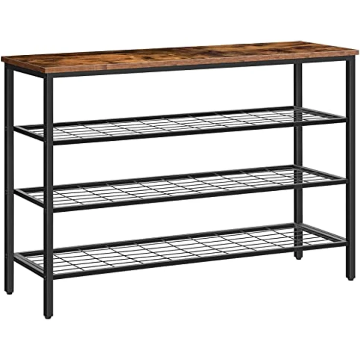 HOOBRO 4 Ebenen Schuhregal, Schuhablage schmal, 100 x 30 x 68 cm, Schuh-Organizer mit sitzfläche, Eingang, Wohnzimmer, Flur, Schlafzimmer, Industrielle, Dunkelbraun-Schwarz EBF04XJ01 – Bild 2