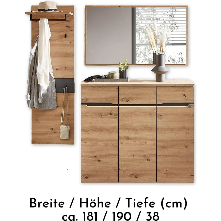 Garderoben Set MEMPHIS GH82 Artisan Eiche Nachbildung 3-teilig – Bild 4