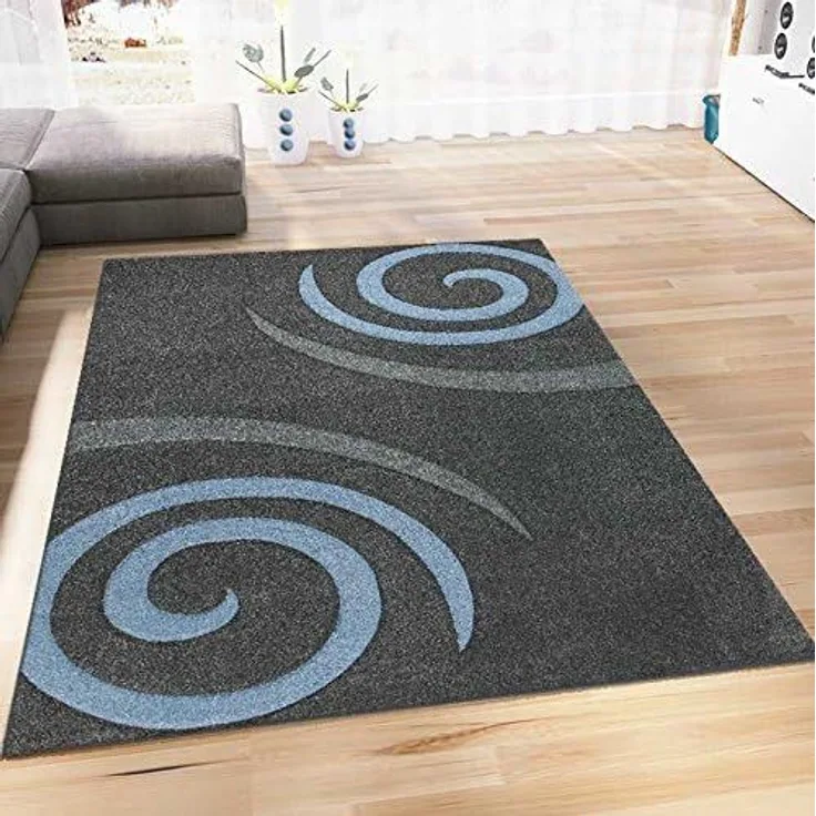 Vimoda Teppich Kurzflor Spiral Muster Blau, Rechteckig, Höhe: 13 mm, Kreisel Muster Spiral Läufer Konturenschnitt Blau