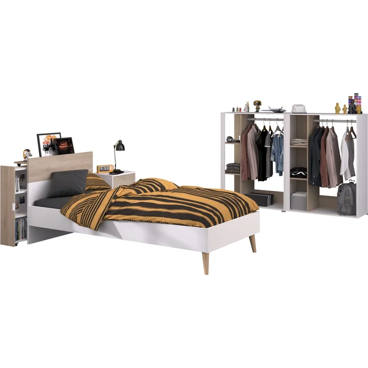 Jugendzimmer-Set >Aalborg 6< (5-teilig) in Weiße / Eiche Dekor – Bild 1