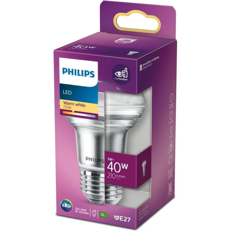 Philips LED Classic E27 Lampe, 40 W, Reflektor, R63, silber, warmweiß, 1 Stück (1er Pack) – Bild 2