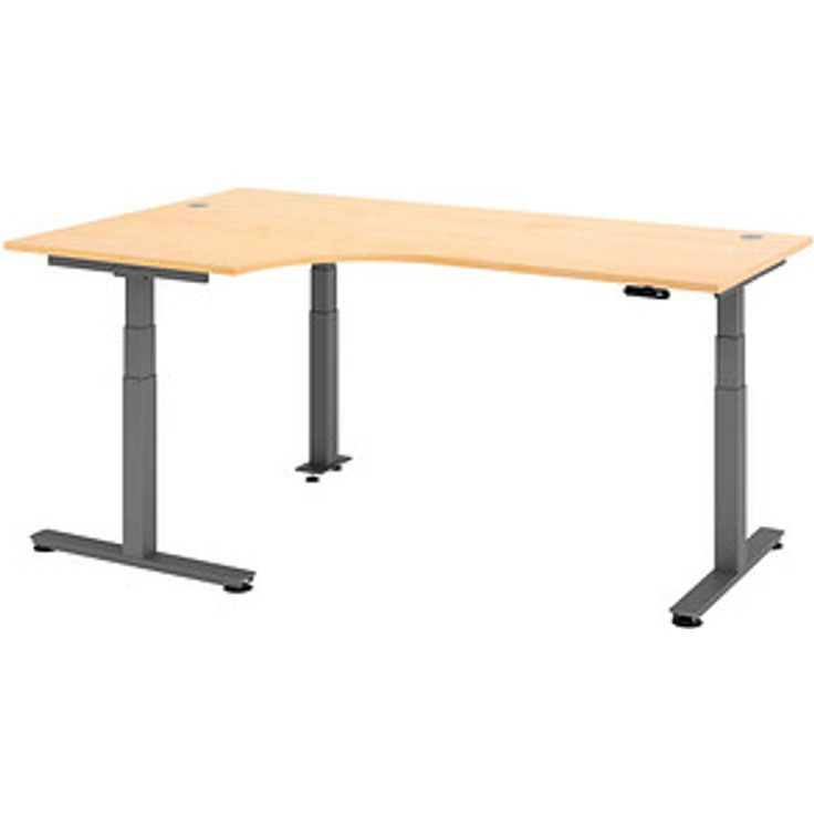 HAMMERBACHER VXDSM82 elektrisch höhenverstellbarer Schreibtisch ahorn L-Form, T-Fuß-Gestell grau 200,0 x 120,0 cm