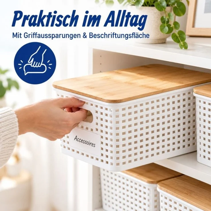 Relaxdays Aufbewahrungsbox mit Bambusdeckel im Set – Bild 6