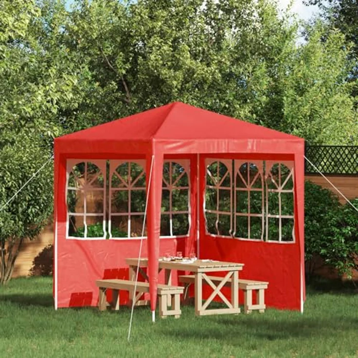 vidaXL Pavillon 200 x 195 cm, Party Zelt Seitenteil 2er Set, rot, aus Stahl und PE素材 – Bild 2