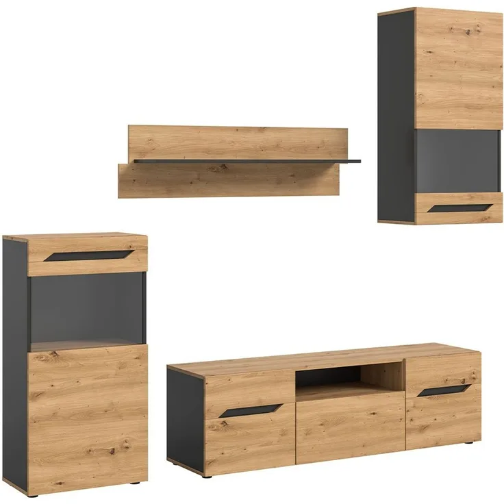Anbauwand Casper / Caserta, Holzwerkstoff, Holzfarben, 253 x 196 x 40 cm