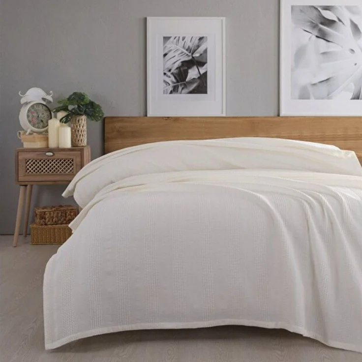 herémood Tagesdecke aus 100% Baumwolle – Elegante Waffelpique Wohndecke 180x220 cm, weiche, Kuscheldecke für Sofa & Bett, atmungsaktiv & pflegeleicht – Mintgrün – Bild 3