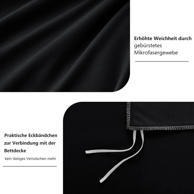Bettwäsche Set 200x220 Schwarz Mikrofaser Reißverschluss 3tlg – Bild 5