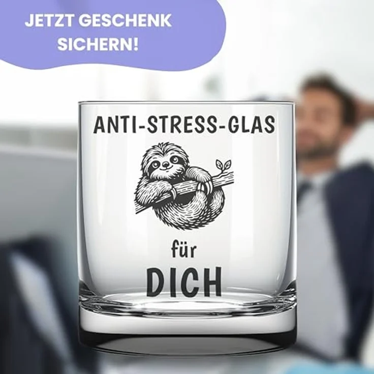 Lasernauten Whiskyglas Trinkglas mit Gravur "Anti-Stress-Glas für dich" lustige Geschenkidee, mit Gravur – Bild 2