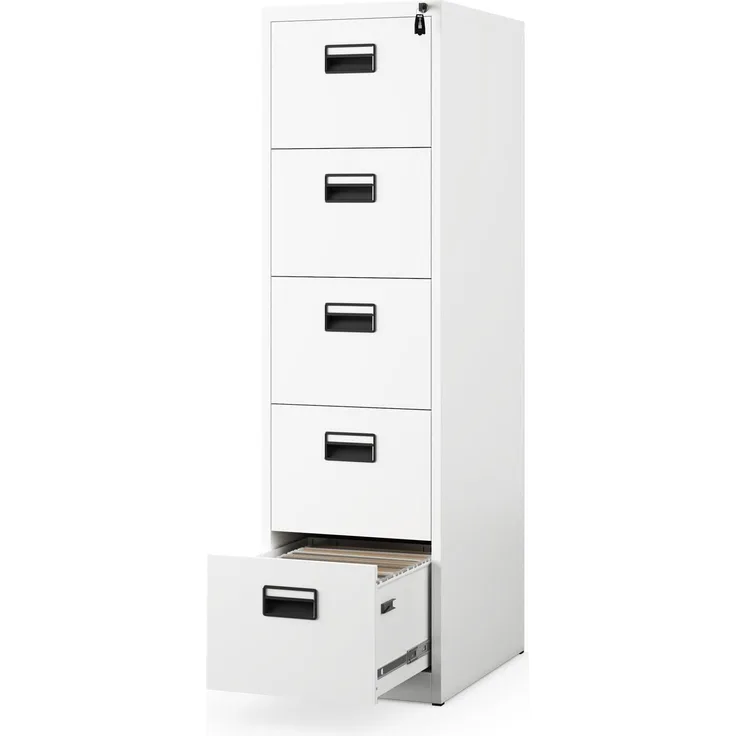 Jan Nowak Aktenschrank Metall 5 Schubladen 162 x 60 x 46 cm Büroschrank | Hängeregisterschrank, Hängemappenschrank mit Vollauszug, Zentralschloss, Kippschutz und leisen Führungsschienen