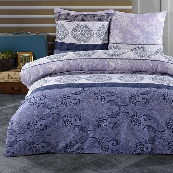 Buymax Bettwäsche Elada, Renforcé: 100% Baumwolle, 2 teilig, 155x220 cm, elegant, mit Reißverschluss, Bettwäsche-Set, Flieder Lila