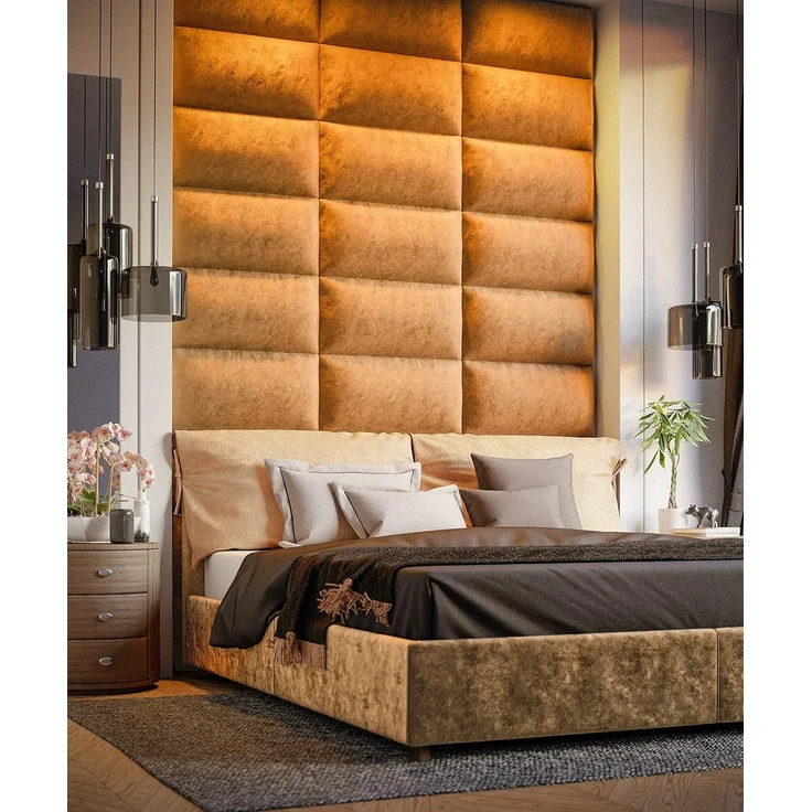 Muralo Samt Wandkissen Stoff Polsterpaneel Schlafzimmer Wohnzimmer Bett Wandpolster Bettkopfteil Lendekissen Modern Luxus Gepolstert Polster Paneel (Beige, 100x20 cm) – Bild 2